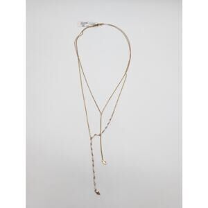 Nordstrom Gold Layered Y Necklace with Pink Bead Accents Fashion Jewelry